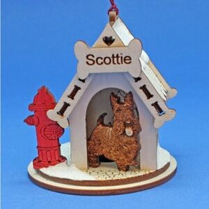 Old World Christmas K-9 Cottage Wooden Doghouse Tree Ornament Scottie